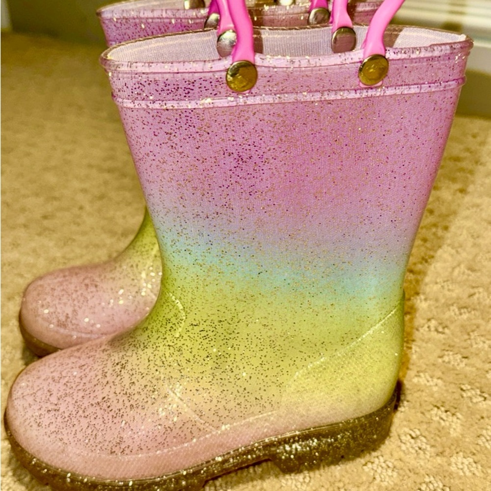 Sparkly Pink and Yellow Kids Rain Boots